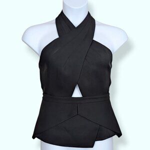 BCBGMaxazria Black Remmie Cut-Out Halter Top